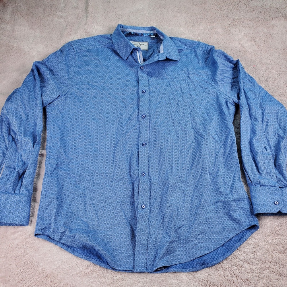 Robert Graham Mens XL Blue Geometric Textured Button Down Shirt Classic Fit‎ - Picture 4 of 7